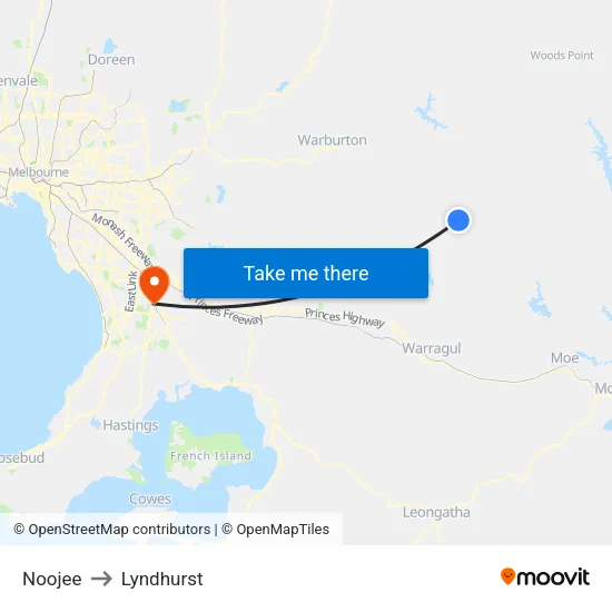 Noojee to Lyndhurst map
