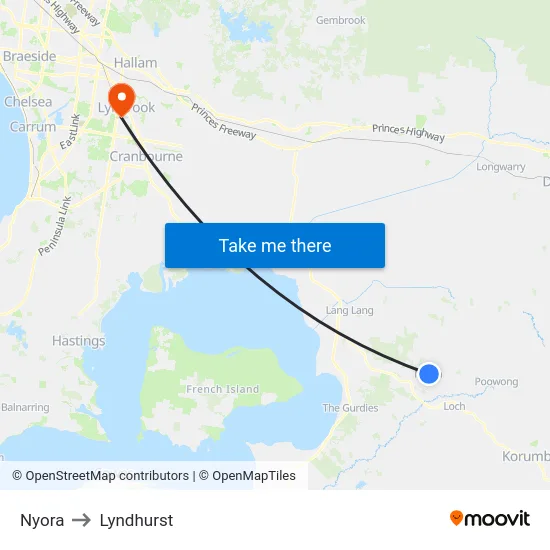 Nyora to Lyndhurst map