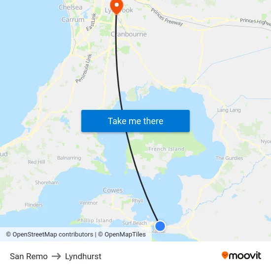 San Remo to Lyndhurst map