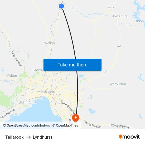 Tallarook to Lyndhurst map