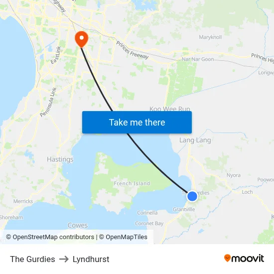 The Gurdies to Lyndhurst map