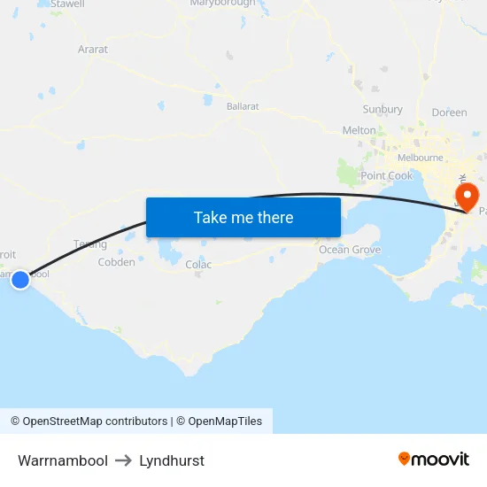 Warrnambool to Lyndhurst map