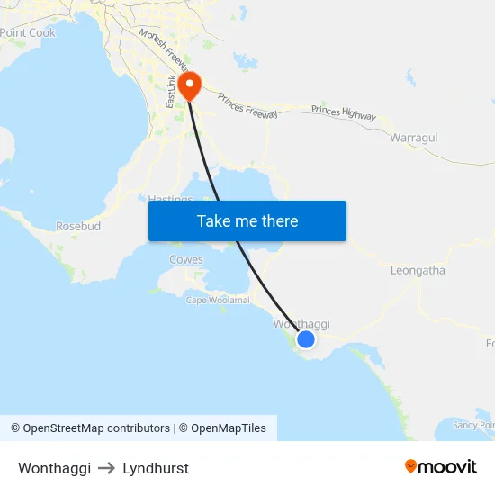 Wonthaggi to Lyndhurst map