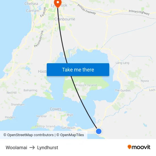 Woolamai to Lyndhurst map