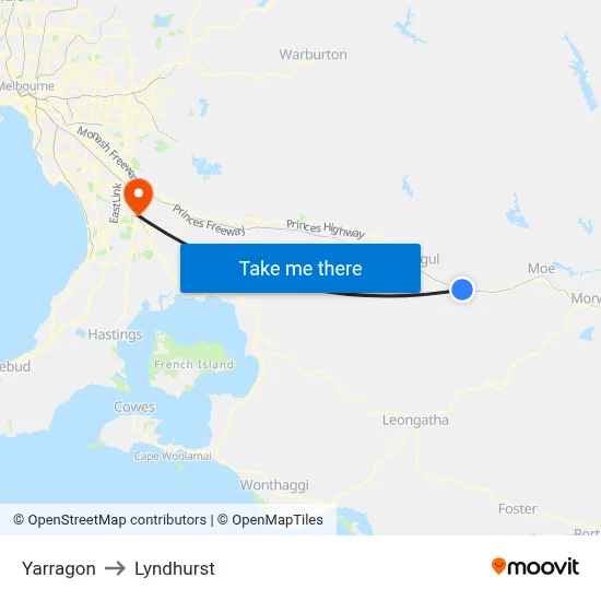 Yarragon to Lyndhurst map