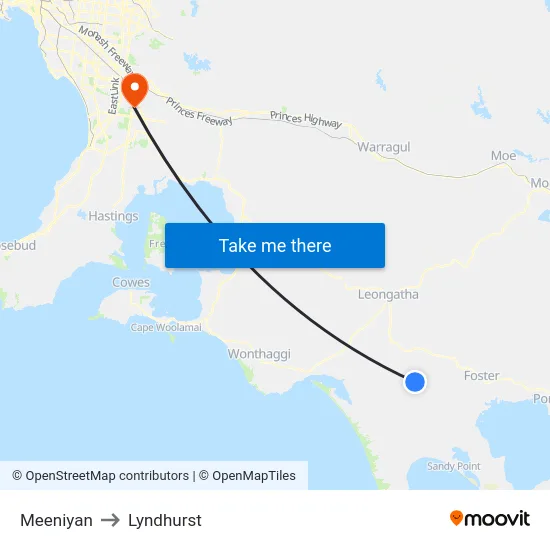 Meeniyan to Lyndhurst map
