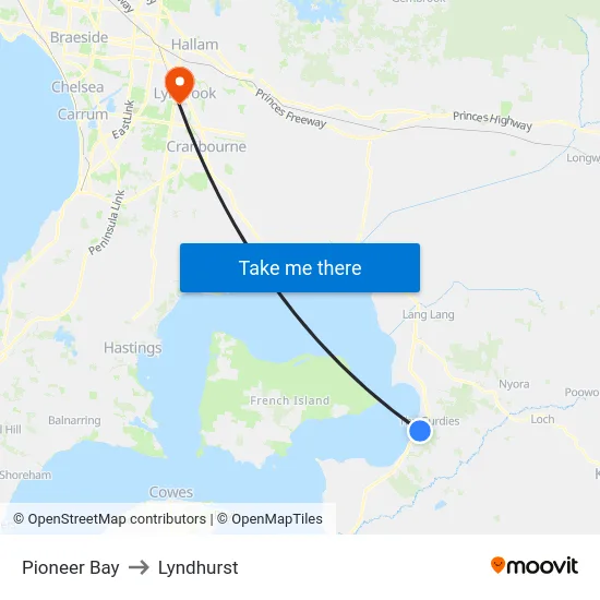 Pioneer Bay to Lyndhurst map
