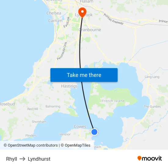 Rhyll to Lyndhurst map