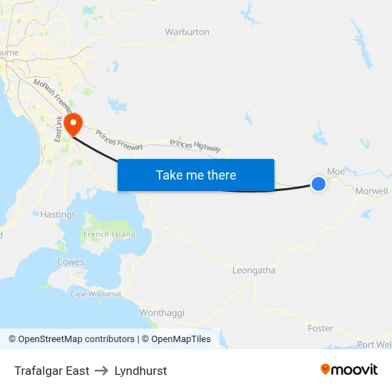 Trafalgar East to Lyndhurst map