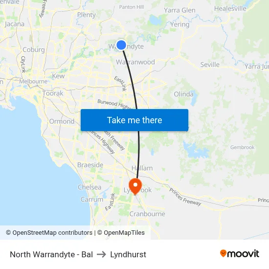 North Warrandyte - Bal to Lyndhurst map
