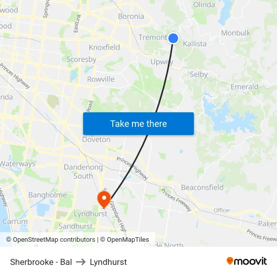 Sherbrooke - Bal to Lyndhurst map