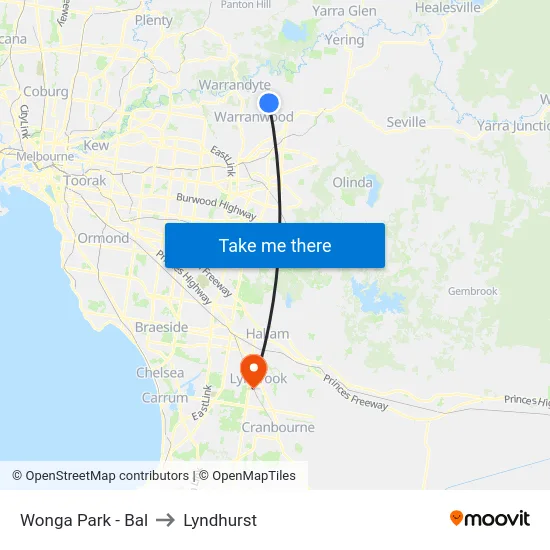 Wonga Park - Bal to Lyndhurst map