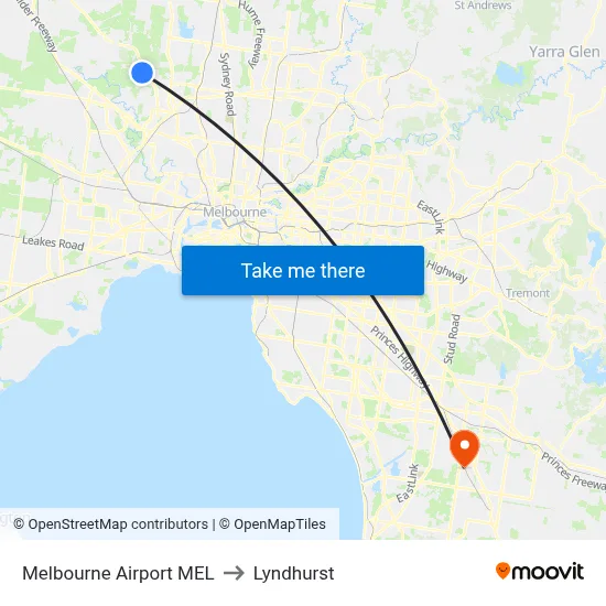 Melbourne Airport MEL to Lyndhurst map