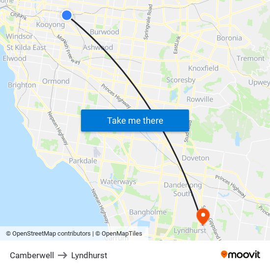 Camberwell to Lyndhurst map