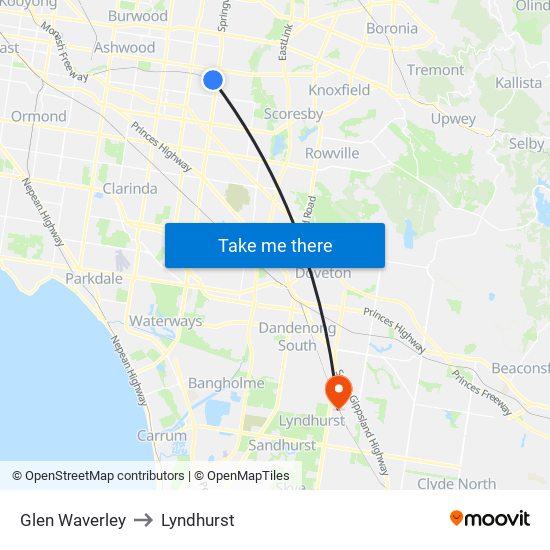 Glen Waverley to Lyndhurst map