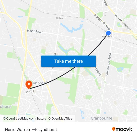 Narre Warren to Lyndhurst map