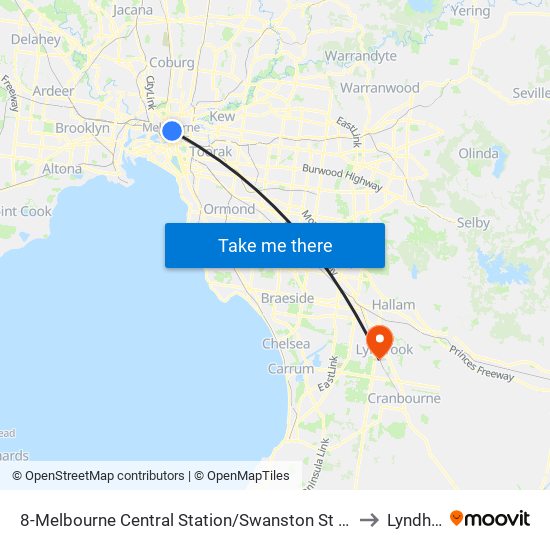 8-Melbourne Central Station/Swanston St (Melbourne City) to Lyndhurst map