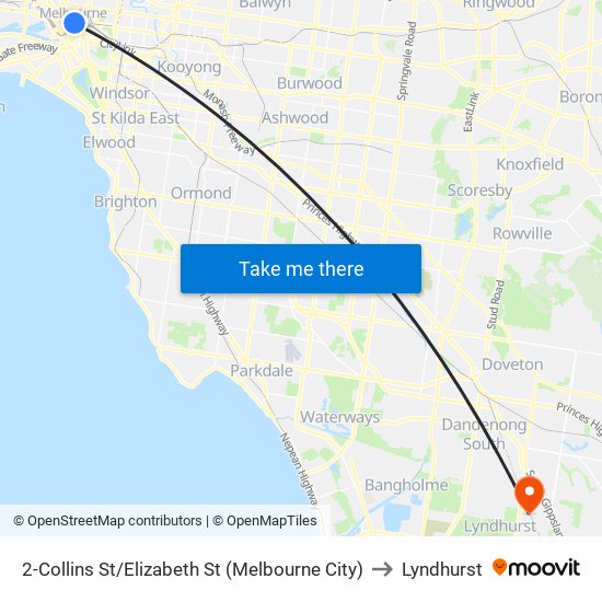 2-Collins St/Elizabeth St (Melbourne City) to Lyndhurst map