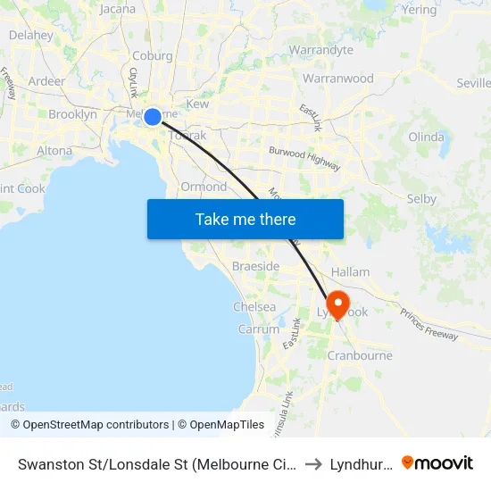 Swanston St/Lonsdale St to Lyndhurst map