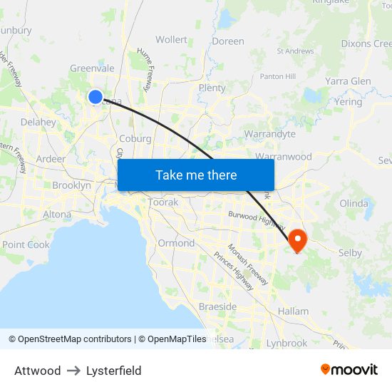 Attwood to Lysterfield map