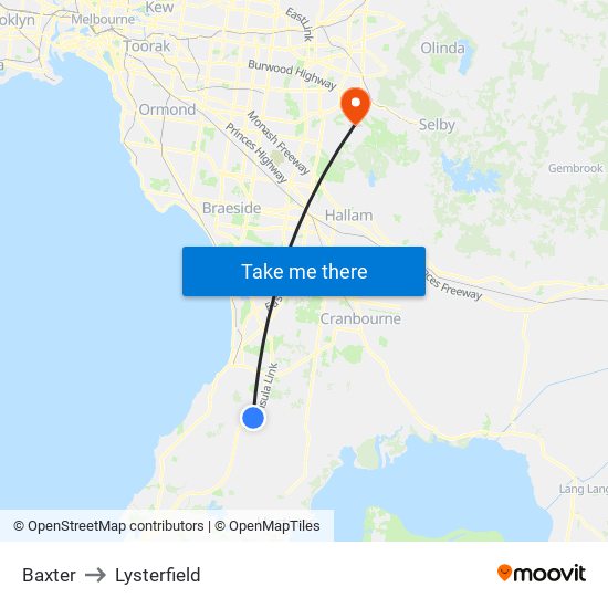 Baxter to Lysterfield map