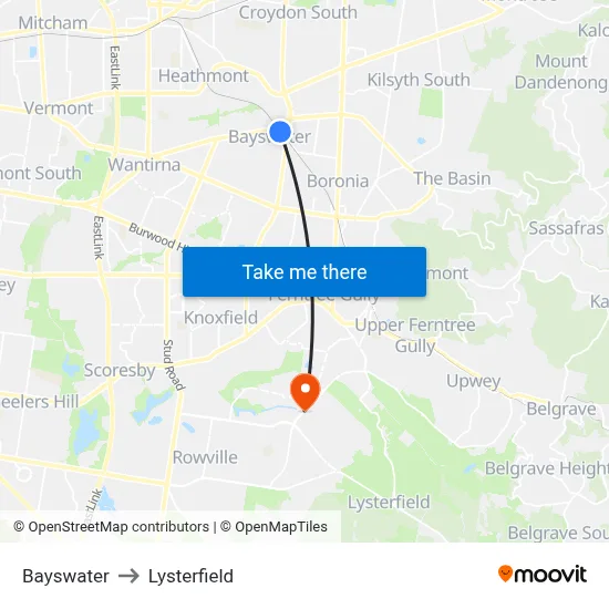 Bayswater to Lysterfield map