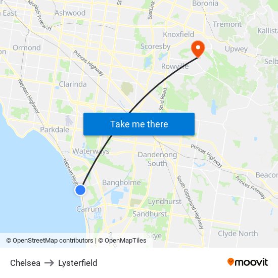 Chelsea to Lysterfield map