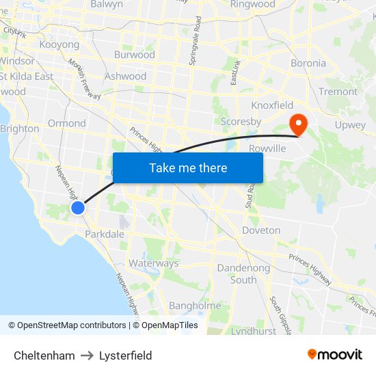 Cheltenham to Lysterfield map