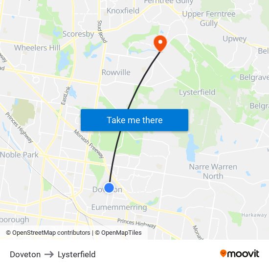 Doveton to Lysterfield map