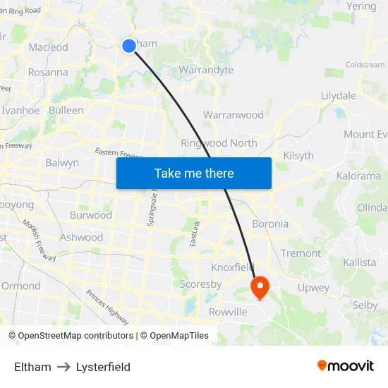 Eltham to Lysterfield map