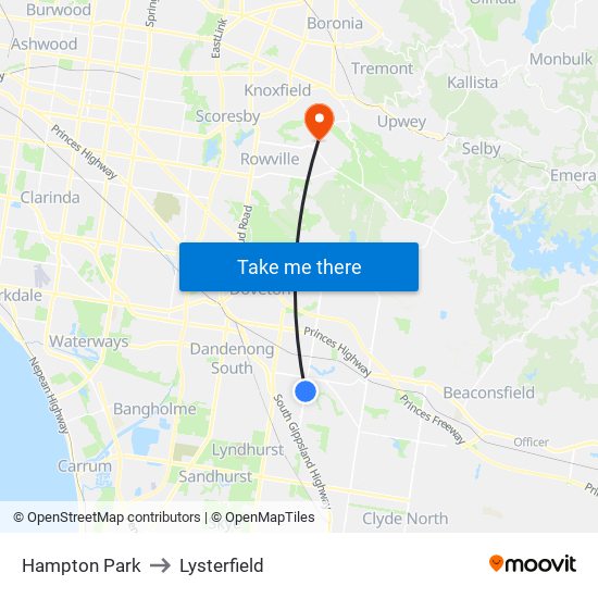 Hampton Park to Lysterfield map