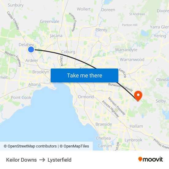 Keilor Downs to Lysterfield map