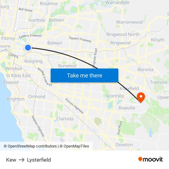 Kew to Lysterfield map