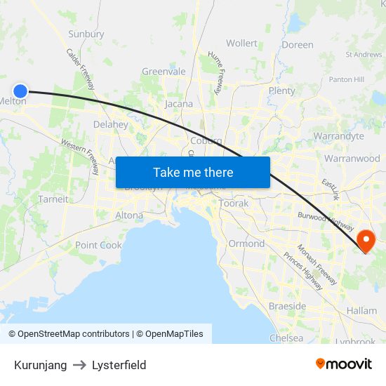 Kurunjang to Lysterfield map