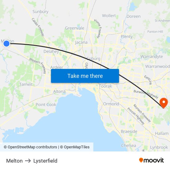 Melton to Lysterfield map