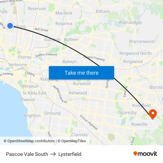 Pascoe Vale South to Lysterfield map