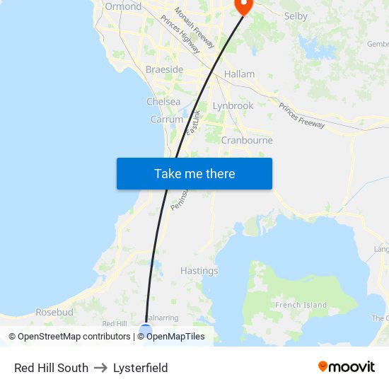 Red Hill South to Lysterfield map