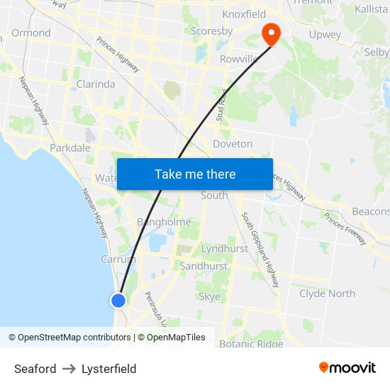 Seaford to Lysterfield map