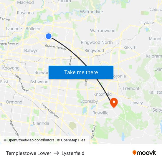 Templestowe Lower to Lysterfield map