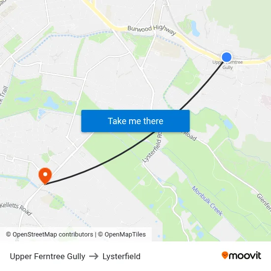 Upper Ferntree Gully to Lysterfield map