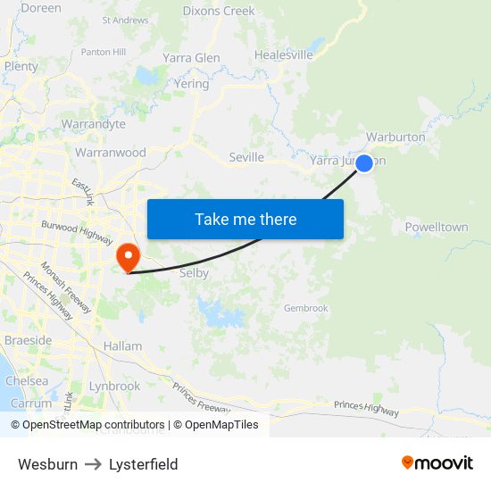 Wesburn to Lysterfield map