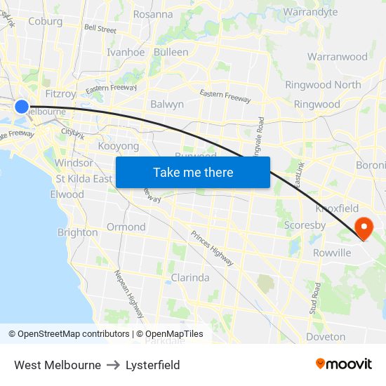 West Melbourne to Lysterfield map