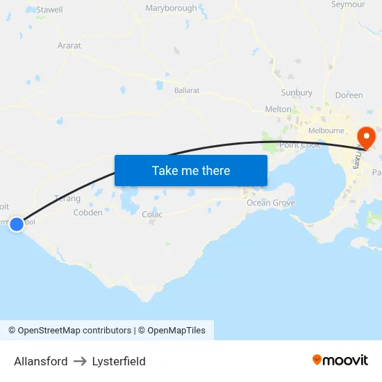 Allansford to Lysterfield map