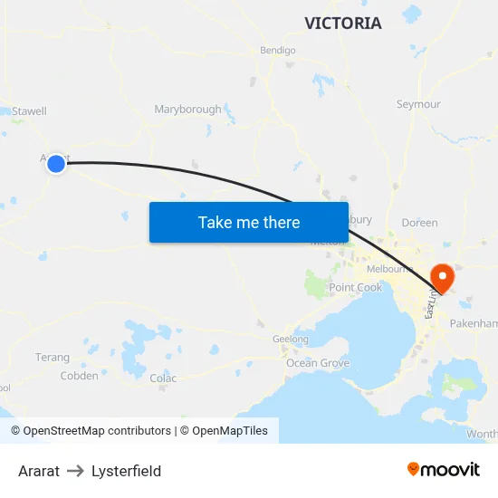 Ararat to Lysterfield map