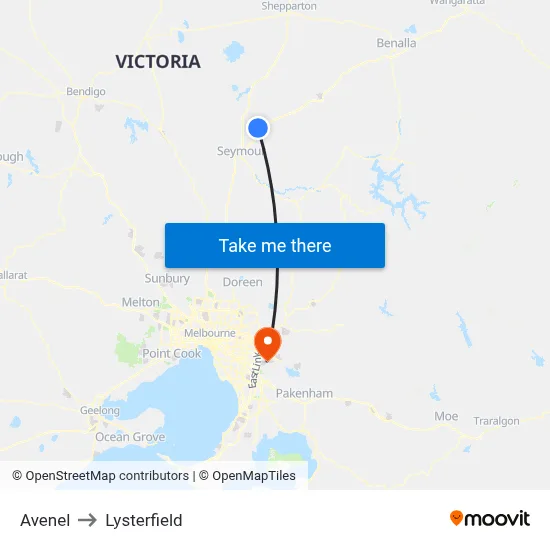 Avenel to Lysterfield map