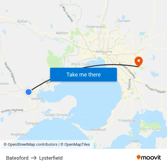 Batesford to Lysterfield map
