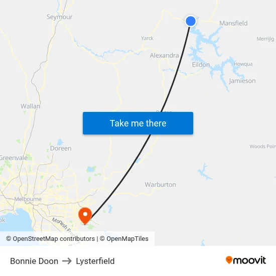 Bonnie Doon to Lysterfield map