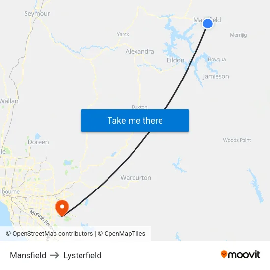 Mansfield to Lysterfield map