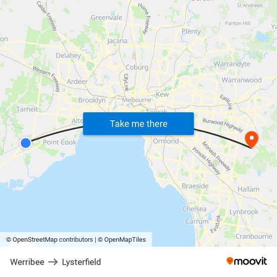 Werribee to Lysterfield map