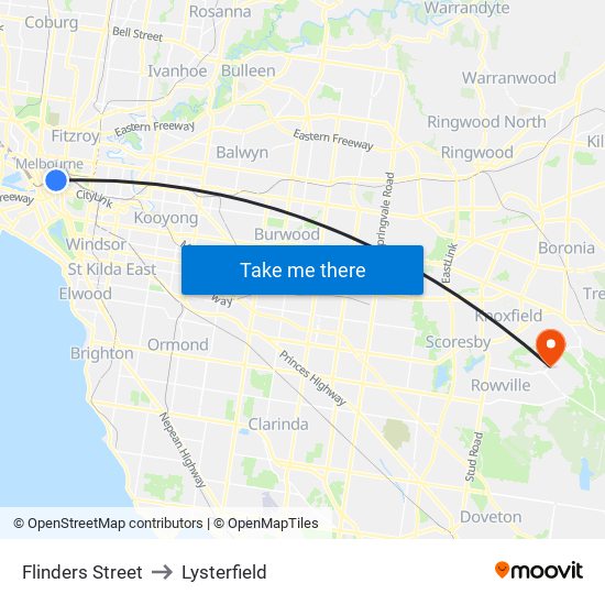 Flinders Street to Lysterfield map